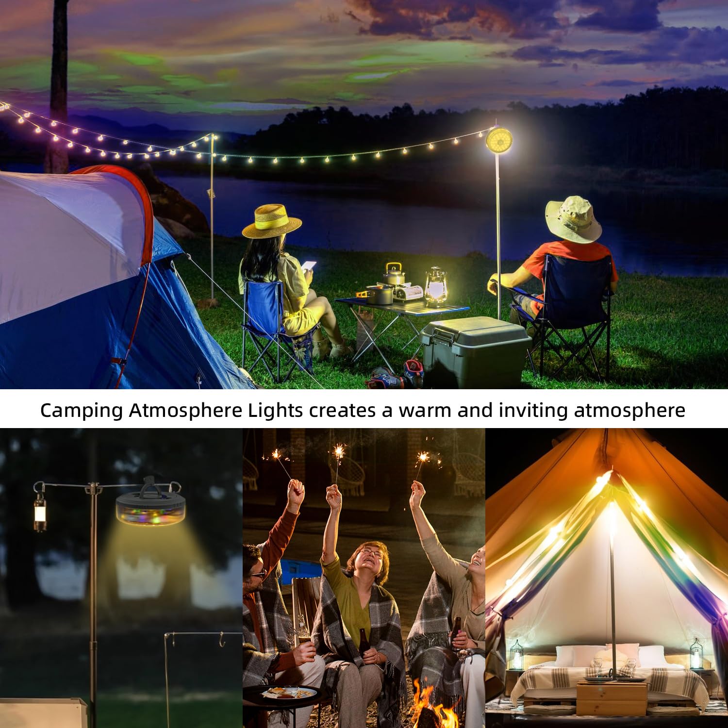 Mcbazel Camping String Lights,Retractable Camping String Fairy Lights Lanterns 12M/39.4FT with 10 Lighting Modes,120LED,2000mah USB Rechargeable,Multicolor & Warm Lighting for Outdoor/Indoor/Camping